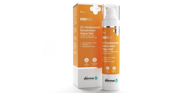 The Derma Co Sunscreen Review – 1% Hyaluronic Sunscreen Aqua Gel